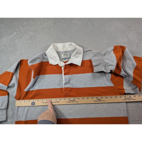 American Eagle Vintage Rugby Shirt Mens Large Orange Gray Striped Long Sleeve L - Picture 4 of 9
